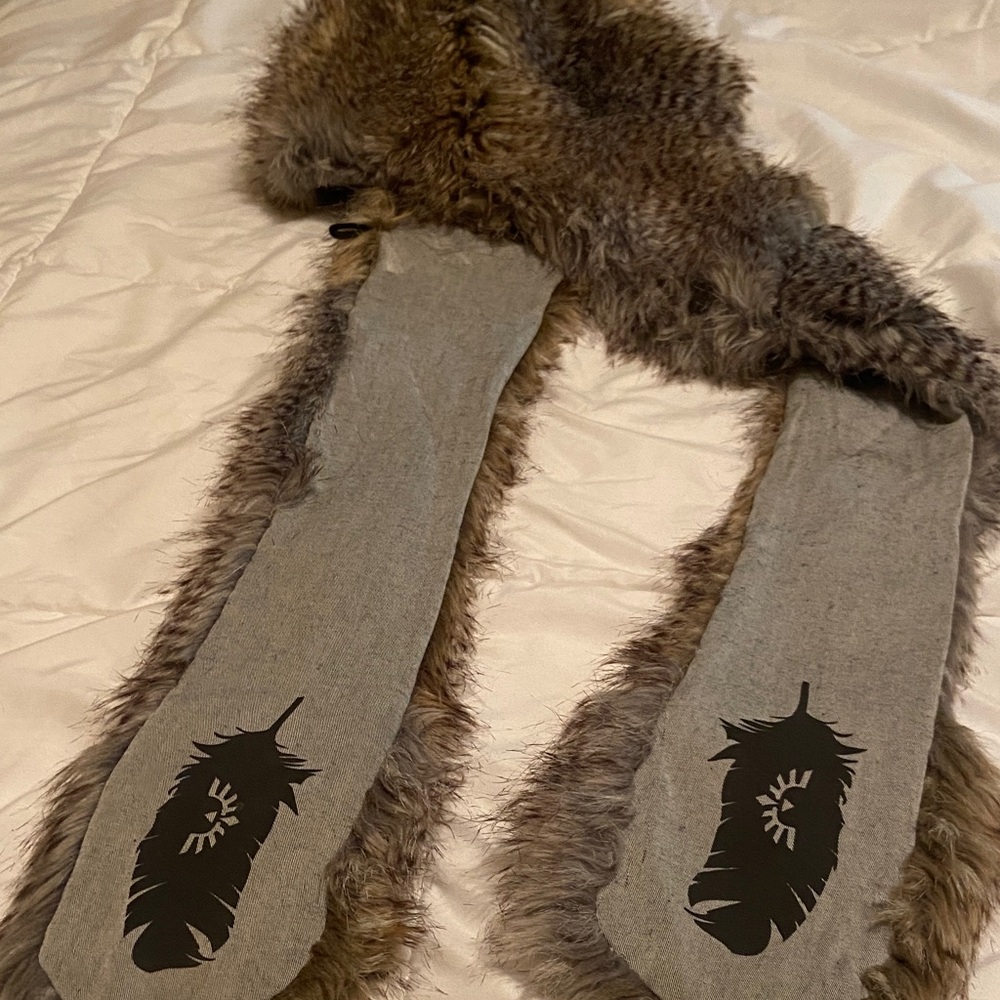 Authentic SpiritHoods faux fur hood in rare gray and brown tones